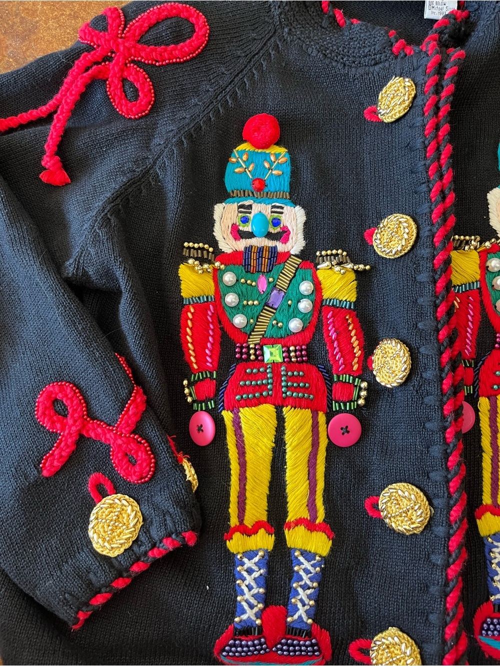 Vintage Michael Simon beaded Christmas nutcracker black cardigan - Picture 6 of 8